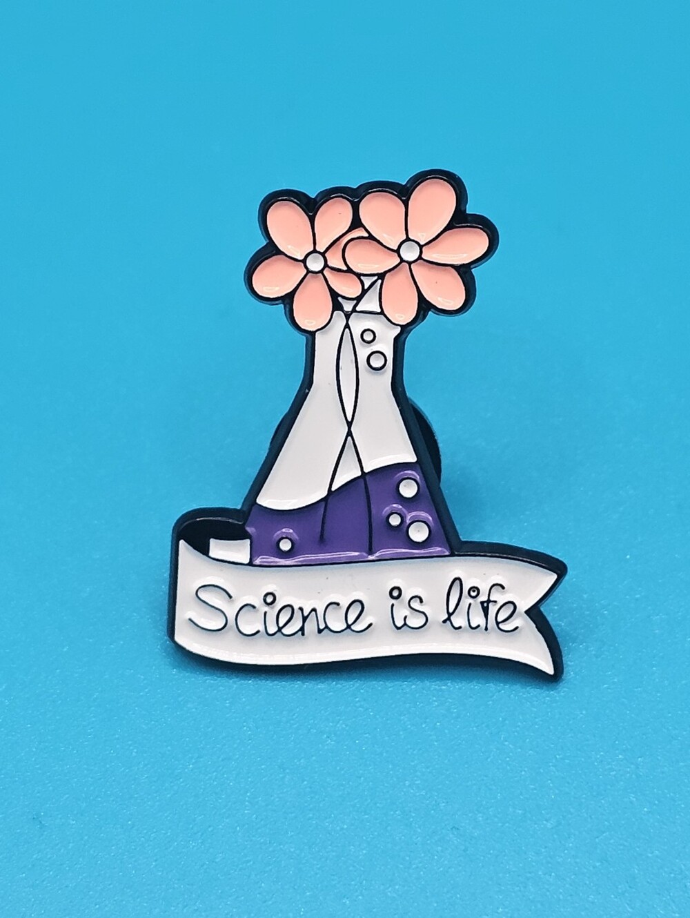 Science Is Life Enamel Pin - Pink & Purple Floral Beaker